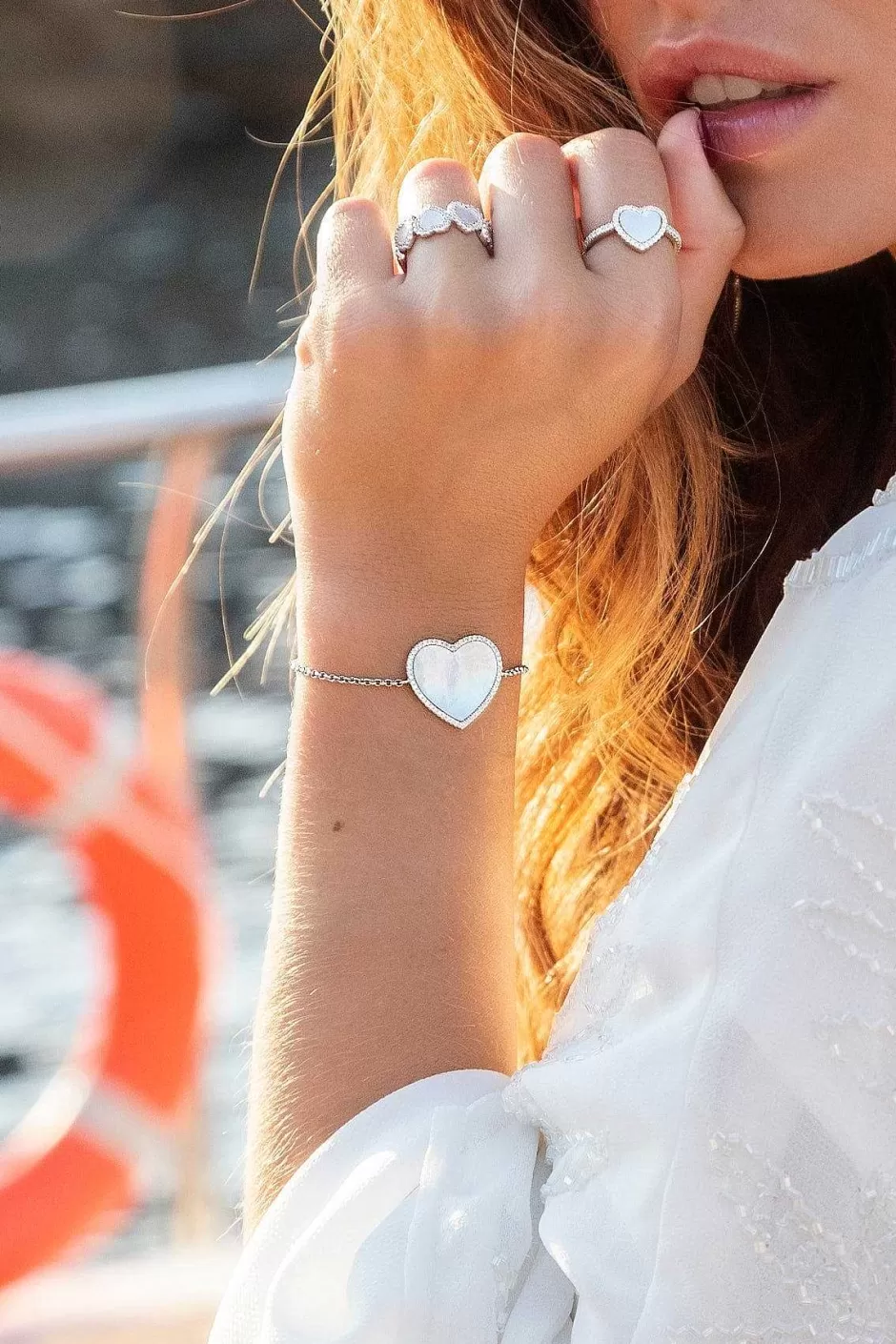 APM Monaco Bracelets | Bracelet Ajustable Coeur En Nacre - Argent